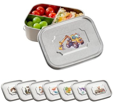 Baffect Brotdose Edelstahl, Tragbare Auslaufsichere Brotdose Schule mit 3 Fächern und 2 Seitenverschlüssen, Spülmaschinenfeste Brotdose Klein mit Aufklebern für Kinder (850ml/30oz.)