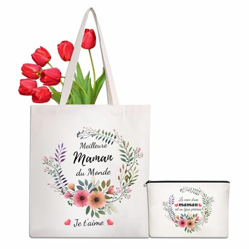 LIHIQIYA Cadeau påse avec petite pochette sacs coton cadeau maîtresse säck en toile merci maitresse bärpåse Femme Sac Tissu Sac Fourre Tout Cadeau Fin d'année Scolaire, Maman