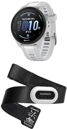 Garmin Forerunner 165, Easy to Use Lightweight GPS Running Smartwatch, White & HRM-Pro Plus Premium Chest Strap