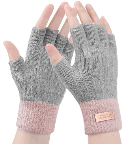 HeySocks Handschuhe Damen Fingerlos- Winterhandschuhe Ohne Fingerkuppen Thermohandschuhe Warme Winter Handschuhe Arbeiten Radfahren Fahren
