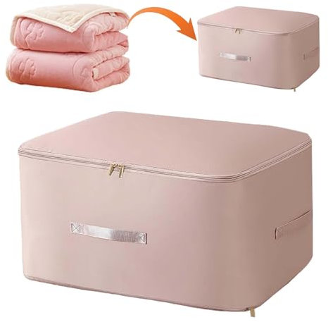 SHUOHONG Scatole per Vestiti con Manico Rinforzato, Organizer Armadio Salvaspazio 54x42x60 CM, Custodia Trapunte e Coperte per Biancheria da Letto (Rosa)
