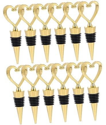 CONGARTENO Corcho De Vino Forma De Corazón Resistente De Aleación Dorada, Anillo De Goma Sellado, Pack De 12 Unidades para Fiestas y Reuniones Familiares