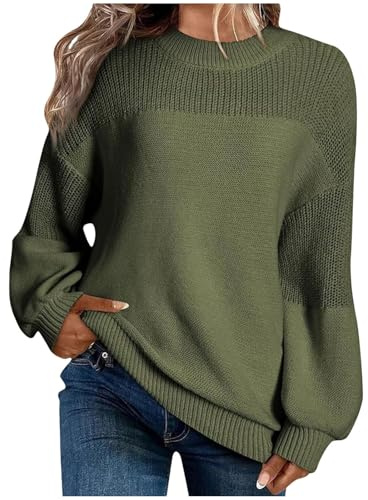 Generico Maglione Donna Invernale Caldo Elegante Maglioni Girocollo Maniche Lunghe Pullover Curvy Basic Morbido Sweater Maglioni a Maglia Invernale Autuno Oversize Maglione Casual Lavorato