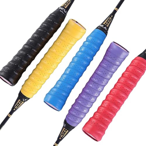 SHUXIA 5pcs Badminton Racket Grip Tape Anti Slip Overgrip,Super Breathable Perforated Grips,Badminton Grip Tape,Replacement Grip Tape Squash Grips for Tennis Racket,Badminton(5clolors,2.5 * 110cm)