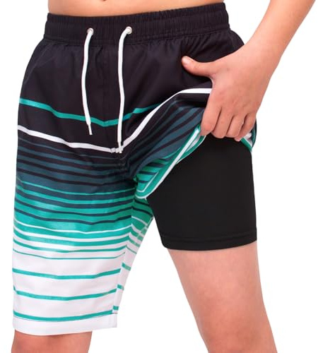 MEILONGER Badbyxor pojkar 2-i-1 badshorts barn snabbtorkande boardshorts badmode simbyxor med kompression innerbyxor justerbar dragsko