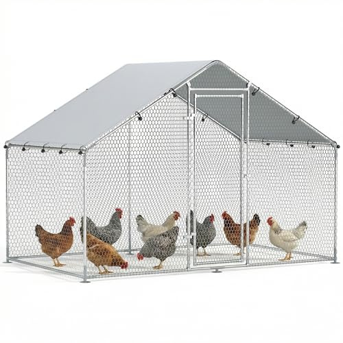 PawHut Gallinero para Exterior Grande 3x1,7x1,9 m Gallinero de Acero Galvanizado Puerta con Doble Cierre, Cubierta Tela Oxford Anti-UV e Impermeable Diseño Accesible para 5-8 Gallinas Conejos Plata