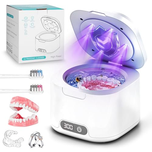 Ultraschallreinigungsgerät, 49000Hz UV Ultraschallreiniger, Ultrasonic Cleaner für Zahnschiene, 340ML UV Dental Pod mit digitalem Timer für Retainer, Aligner, Prothesen, Zahnbürstenkopf, Schmuck