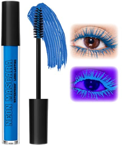 Fluoreszierende Farbige Wimperntusche, Uv-Neon Wimperntusche Wasserfest, Hochpigmentiert Lang Anhaltende Mascara Für Den Ganzen Tag, Geeignet Für Halloween-Party-Bühnenschminke (#04 Blau)
