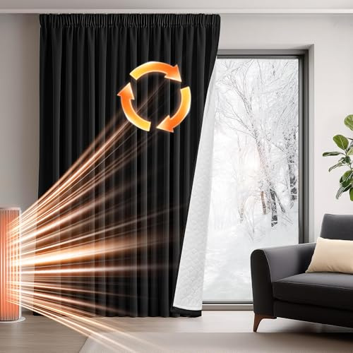 Deconovo Cortinas Opacas Blackout con Volantes, Cortinas Gruesas para Salón, Térmicas Aislantes, para Puertas, Divisorias de Habitación, 140×245 CM, Negro, 1 Paneles
