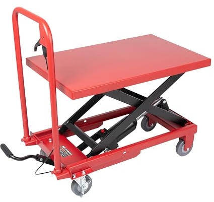 500lbs Capacity Hydraulic Manual Single Scissor Table Lift Cart for Material Handling and Transportation with Wheel Lock, Foot Pedal, 9 to 28 Lift Height Range
