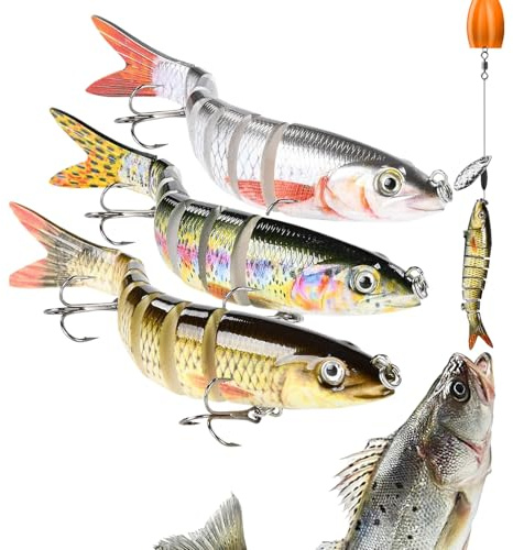 Cebo para Pesca De Lucio, Juego De 3 Señuelos Duros Realistas para Agua Salada, Carnada De Fondo con Caja para Agua Dulce Río Lago Mar Truchas Siluros Pescadores