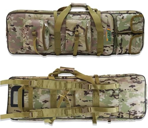 iCoverAll Tactical Rifle Case 1.17m Soft Padded Gun Carry Bag Backpack Durable Oxford Nylon with Pockets, Shoulder Straps & Storage Shooting, Airsoft, Paintball, Hunting & Fishing (Camo)