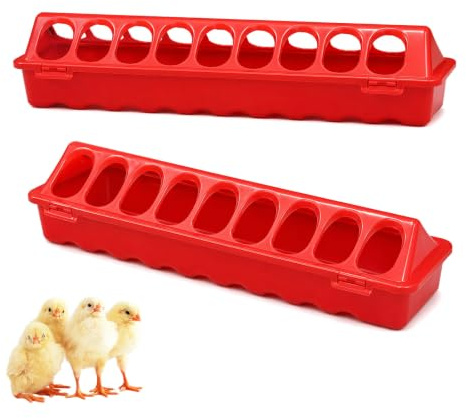 2 Pack Chick Feeder Waterer, 30cm 18 Hole Spill Proof Rat Proof Feeder | Poultry, for Chicken Duck Quail Pigeon, Drinkers for Brooder Box Backyard Farm