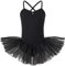 tanzmuster Ballettkleid Mädchen Tutu - Kim - weicher Baumwollstoff - Glitzersteine - Ballett Trikot mit Tüllrock für Kinder - schwarz, 164/170