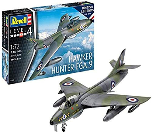 Revell Modellbausatz 03908 British Legends: Hawker Hunter FGA9, Flugzeug-Bausatz im Maßstab 1:72, Düsenjet zum Zusammenbauen, Jubiläumsauflage der Royal Air Force