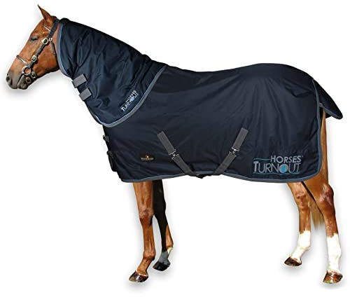 Horses, Coperta da Paddock per Cavallo Turnout 200 gr, Impermeabile, con il Copricollo Staccabile, Resistente, con Cinghie ad Incrocio, Blu 155 cm