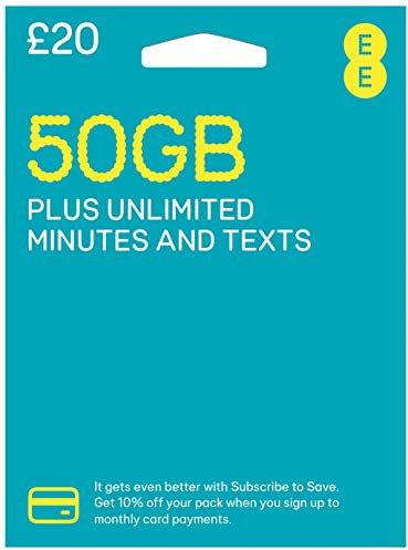 EE Pay As You Go SIM Card UK PREPAID PAYG £20 Bundle 50GB + (100GB FREE DATA every month for 6 months with regular top ups (Promotion request deadline of 07.10.2025)