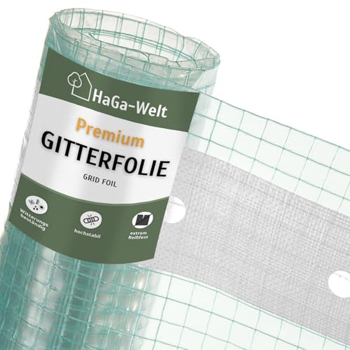 HaGa Gitterfolie 2m x 20m in transparent – Extrastarke Folie für Gewächshaus klein & groß – als Gewächshausfolie & Winterschutz