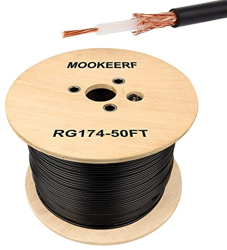 MOOKEERF RG174 Coaxial Cable 50ft, 50 Ohm High Flexibility RG174 Cable for Radio Or DIY Antenna Wire