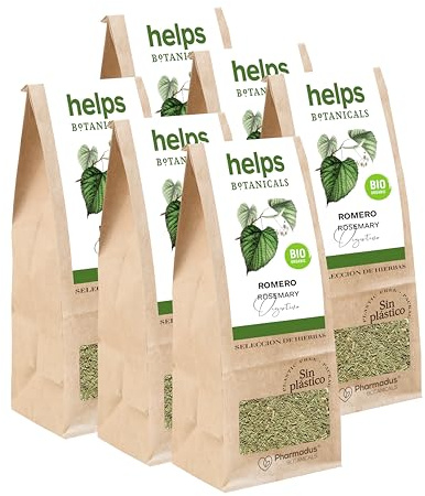 HELPS INFUSIONES - Infusión De Romero Ecológico A Granel. Infusión Ecológica Digestiva, Carminativa, Relajante Y Anti Ansiedad. Bolsas A Granel De 65 Gramos. Pack de 6 unidades.