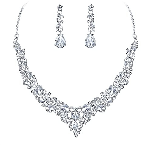 Ever Faith Wedding Bridal Necklace Earrings Jewellery Set for Women | Crystal, Sparkly Rhinestone, Teardrop Cluster, Statement, Dangle