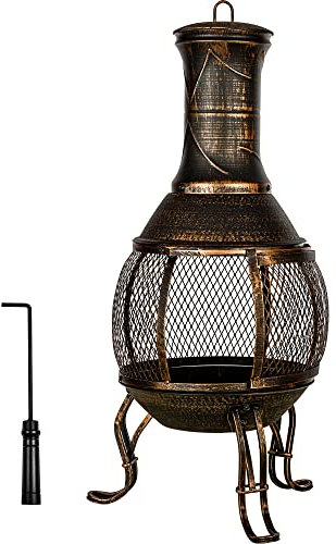 STILISTA Terrassenofen 89 cm aus Gusseisen mit Funkenschutz und Schürhaken, Antik Bronze