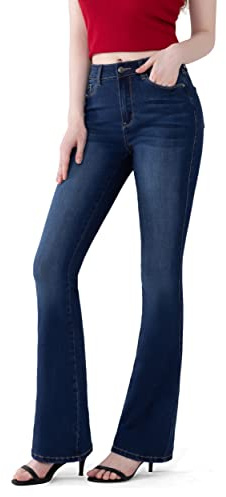 FLYING BANANA Women's Totally Shaping Curvy Stretchy Bootcut Flare Denim Jeans (Dark Blue, 8)