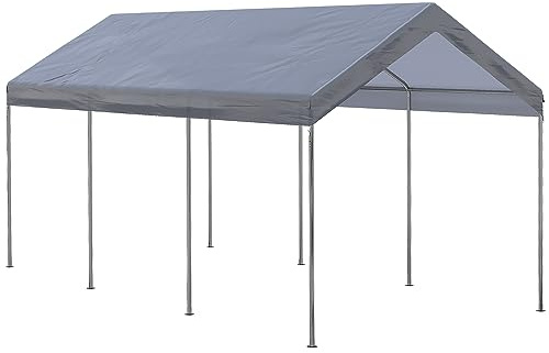 Outsunny 10' x 20' Party Tent and Carport, Height Adjustable Portable Garage, Outdoor Canopy Tent 8 Legs Without Sidewalls for Car, Truck, Boat, Motorcycle, Bike, Garden Tools, Gray