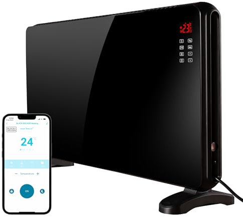 BLACK+DECKER BXCV41011GB 2KW Smart Glass Panel Heater, 2 Heat Settings, Adjustable Thermostat, Open Window Detection, Weekly Timer, Black