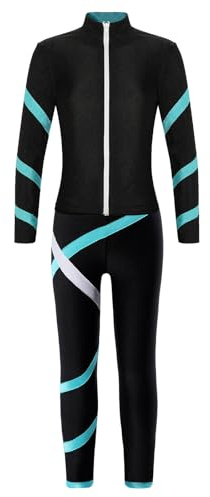 ranrann Barn flicka outfit outfit konståkning jacka och leggings outfit sport dans gym kläder gymnastik 5–16 år, turkos, 13-14 ans