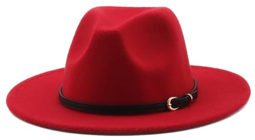 HEYANN Damen Herren Klassische Fedora Hut mit breiter Krempe(L, Rot)