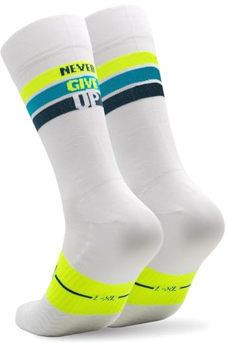 NORTEI Chaussettes Cyclisme et Course Hommes et Femmes – Triathlon Randonnée Gym – Rembourrées, Respirantes, Compressives (S, M, Blanc)