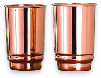 HEALTHANDWEALTH Vasos de cobre puro para agua potable, vasos ayurvédicos de salud, juego de 2 unidades, vasos de cobre para viajeros de 350 ml