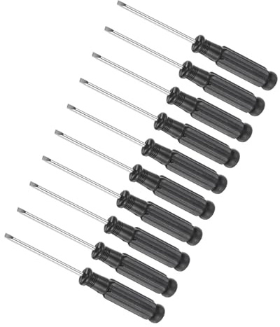 CoCud Mini Tournevis Plat, Taille 2,5 mm, Longueur 93 mm, Tournevis à Tête Plate en Acier au Carbone avec Poignée Noire Antidérapante - (pour Lunettes, Montre), 10 Pièces