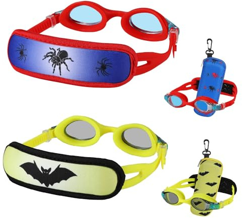 RUIGAO 2PK Kids Goggles, Toddler Swim Goggles Pain Free Neorpene Strap, Hero/Spider/Bat for Toddler/Kids/Children/Youth