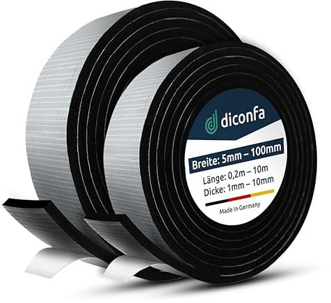 diconfa EPDM Zellkautschuk DICHTUNGSBAND selbstklebend - BREITE: 5mm bis 100mm - LÄNGE: 0,2m bis 10m - DICKE: bis 10mm - AUSWAHL: 50 x 10mm x 8m - PROFIWARE wie Moosgummi Kompriband Schaumstoff