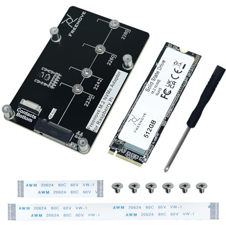 Freenove M.2 NVMe Adapter for Raspberry Pi 5 (with 512GB SSD), M.2 HAT Add-on Board, Solid State Drive, PCIe 2.0/3.0, Tested Speed 800 MB/s