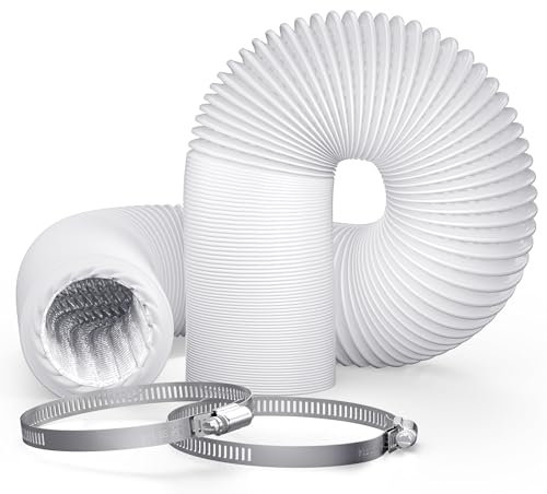 Adair 4inch x 10ft (3M) Air Conditioning Hose Ducting Tumble Dryer Vent Hose 100mm White Duct, Wide Long Flexible Aluminium PVC Air, Includes Clamps, Bathroom Extractor Fan (3 Metre)