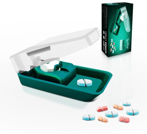 OTICA Tablet Pill Cutter Splitter for Small & Large Pills, Stainless Steel Blade, Safe and Precise Cutting with Centering Device & Blade Guard, Travel-Sized, Light Weight,Easily Washable