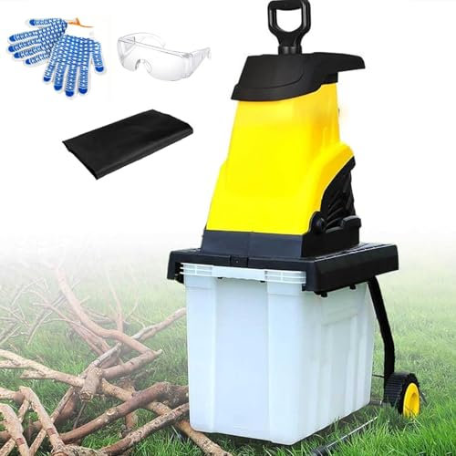2500W Electric Garden Shredder, 4500 RPM Leaf Mulcher Branch Compost Chipper Crusher with 50L Collection Box & Wheels, 45mm Cutting High-Speed Branch Chopper, for Waste Disposal 10 Meters-Power Cord