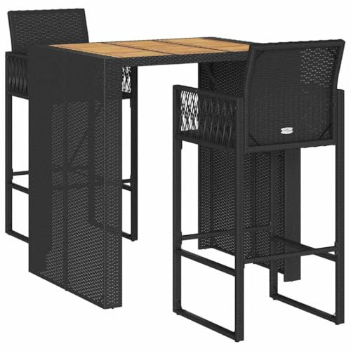 vidaXL Set Bar jardín sin Cojines 3 pzas ratán sintético Acacia Negro, Mesa y taburetes Altos jardín, Mesa y sillas de Bar, Mesa y taburetes Altos