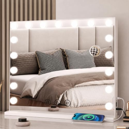 Specchio da trucco con luci 80 x 60cm, 18 LED Dimmerabili, Specchio 10x