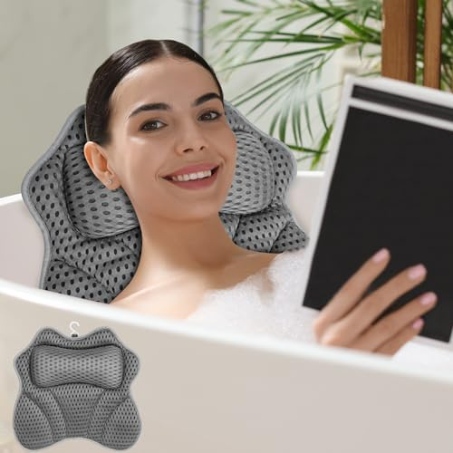 Bath Pillows for Head and Neck, 4D Bathtub Pillows Bath Cushion Waterproof Spa Cushion for Women Men Gifts with Headrest Supports Head, Neck Bath Pillow for Bathtub, Hot Tub and Home Spa