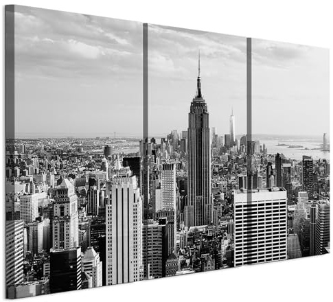 LUMASOUL Quadri Moderni Soggiorno su 3 Tele - Quadri Camera da Letto Motivo Città - Poster da parete con cornice in legno e telaio - Stampe da Parete 120x80 cm Motivo Architettonico - Nero - Bianco