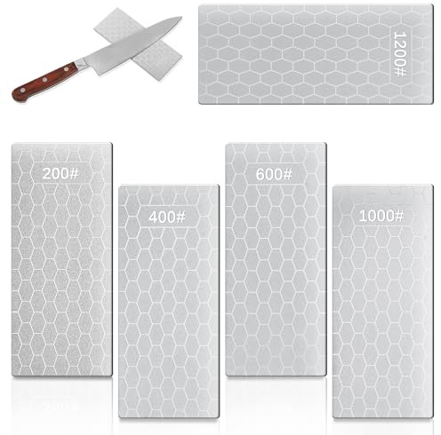 Lot de 5 Pierres à Aiguiser Diamantées, Grains 200/400/600/1000/1200 | Aurinovellia Aiguiseurs de Couteaux Professionnels, Surface Nid d'abeille Pierre à Aiguiser, Pour Divers Couteaux 15,2x6,3 cm