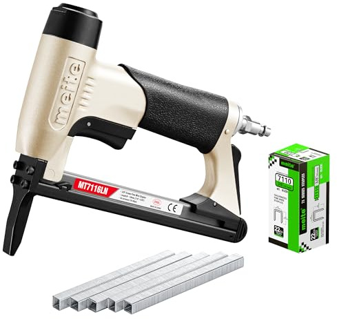 meite MT7116LN Air Staple Gun, Long Nose Pneumatic Upholstery Stapler, 22GA / Type 71 Lightweight Upholstery Air Stapler for DIY, Decoration, Funiture and Woodworking