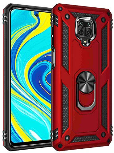 Max Power Digital Funda para móvil Redmi Note 9 Pro/Redmi Note 9s con Anillo Giratorio 360 Metálico Imán Carcasa Magnética Rígida Antigolpes Resistente Soporte Bumper Case (Redmi Note 9 Pro, Rojo)