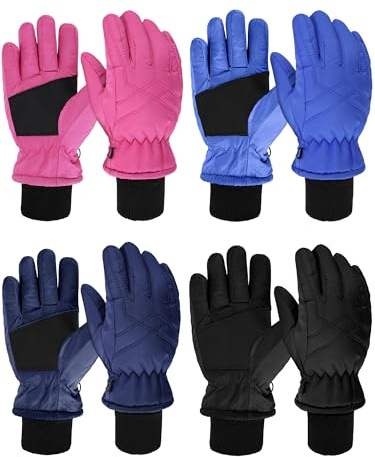 Geyoga 4 Pairs Winter Kids Ski Gloves Boys Girls Windproof Waterproof Warm Snow Gloves for Children Toddler Snowboard(Novel Style,6-10 Years)