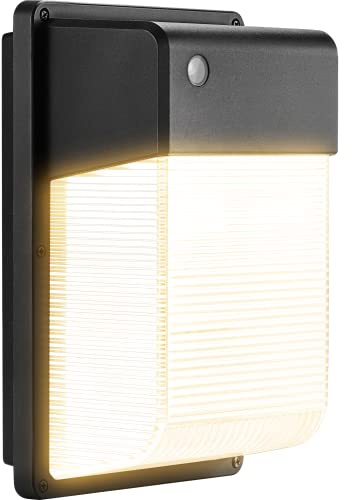 JJC LED Wall Pack Light with Photocell,28W(150-250W Replacement),3000LM 3000K-Warm White Dusk to Dawn LED Outdoor Lighting,100-277V Outdoor Security Lights