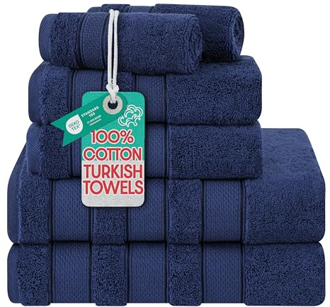 American Soft Linen Bath Towel Set Luxury Salem Collection 100% Turkish Combed Cotton 6 Piece Towel Set Soft and Absorbent 2 Bath Towels 2 Hand Towels 2 Washcloths for Bathroom Shower Towels Navy Blue
